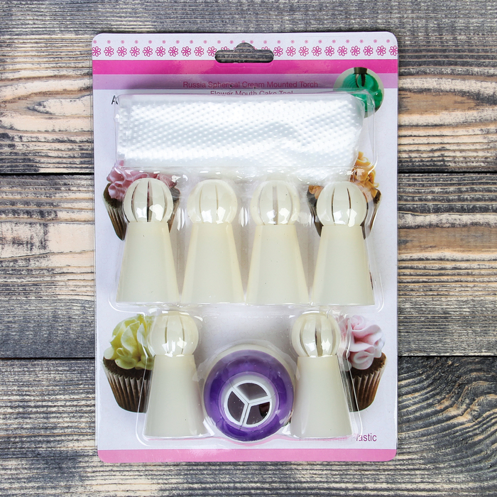 Набор кондитерский 12 предметов: 5 мешков, 6 насадок (диаметр основания 3 см), адаптер