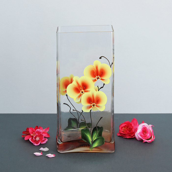 Ваза Джем "Орхидея" оранжевый 8х10х22 см