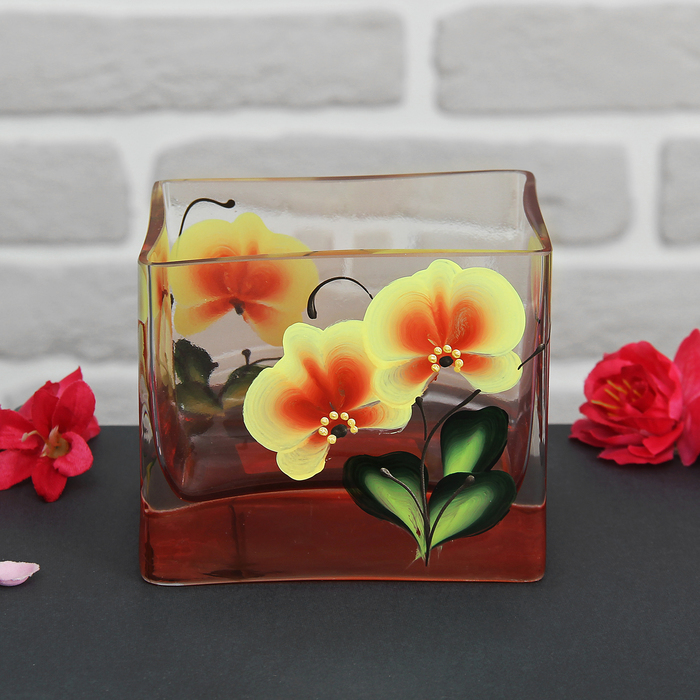 Ваза Джем "Орхидея" оранжевый 7,5х10х8,5 см