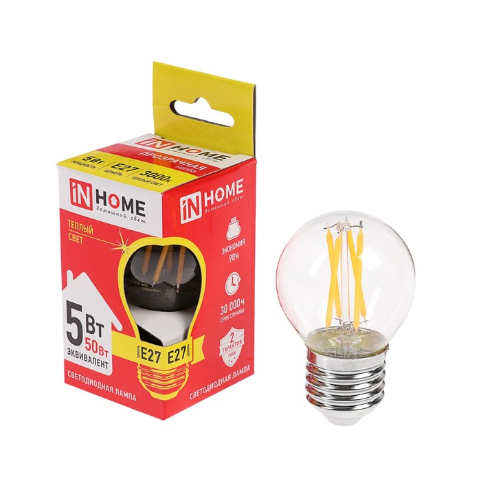 Лампа светодиодная ASD deco, Е27, 5 Вт 230 В, 3000 К, 450 Лм, прозрачная, "шар"