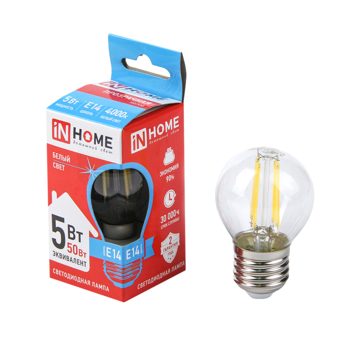 Лампа светодиодная ASD deco, Е27, 5 Вт 230 В, 4000 К, 450 Лм, прозрачная, "шар"