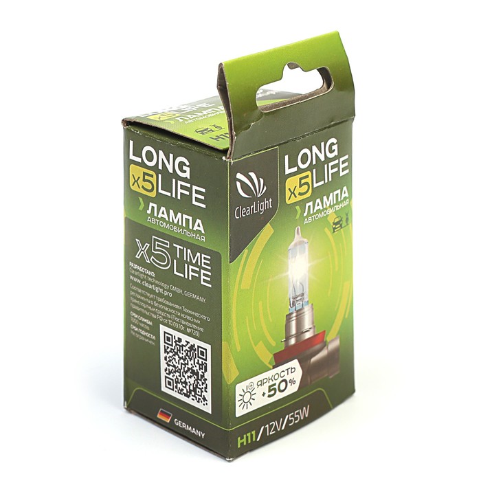 Лампа автомобильная Clearlight LongLife, H11, 12 В, 55 Вт