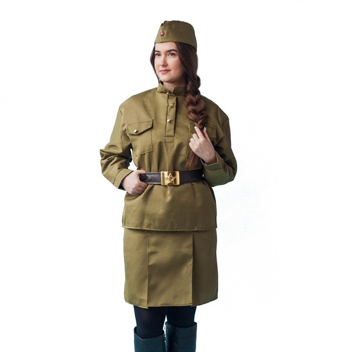 фото Костюм военного «солдаточка люкс», пилотка, гимнастёрка, юбка, ремень, р. 48-50, рост 170 см бока
