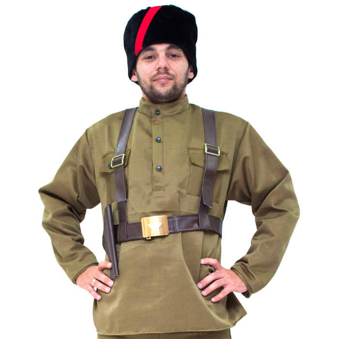 Карнавальный костюм "Партизан", кубанка, гимнастёрка, портупея, р-р 50-52, рост 180-190 см