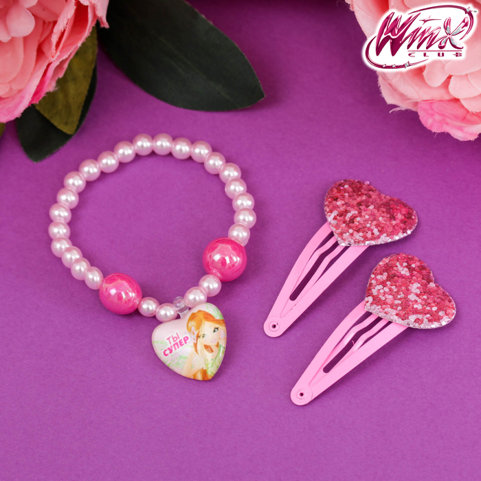 Набор браслет, заколки 2 шт. "Ты супер", Феи Винкс: Флора