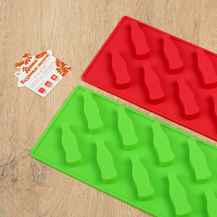 Форма для мармелада 12 ячеек, 29,5х10х1,5 см "Бутылочки", цвета МИКС