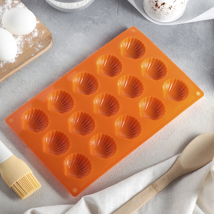 Форма для выпечки 26,5х17х1,5 см "Ракушки", 15 ячеек, цвета МИКС