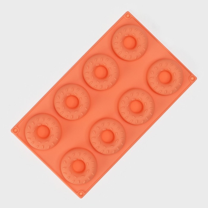 фото Форма силиконовая для выпечки доляна «пончики», 28,5×17 см, 8 ячеек, d=6,3 см, цвет микс