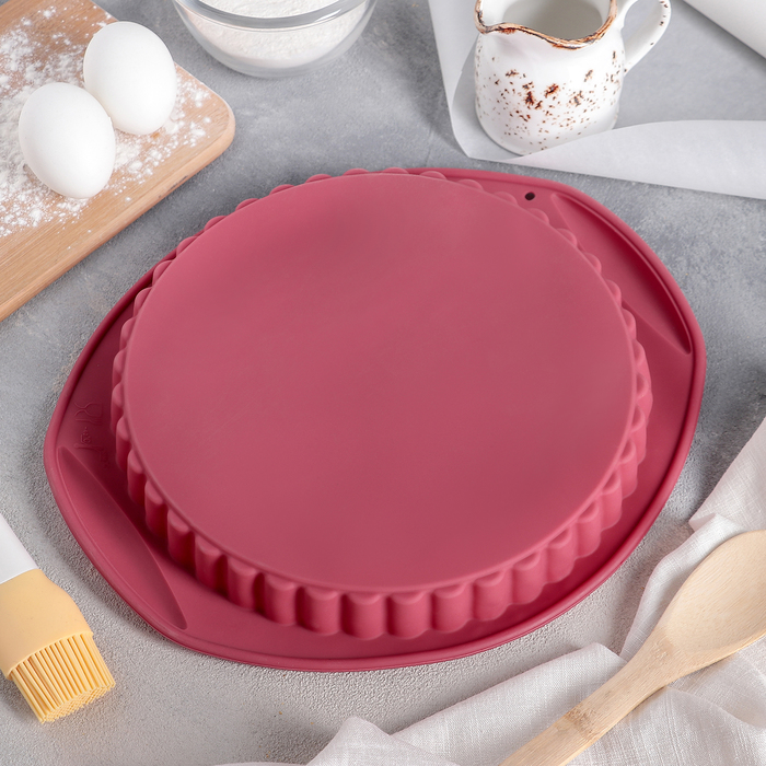 Форма для выпечки 30х27х3,2 см "Рифленый круг", с ручками, цвета МИКС