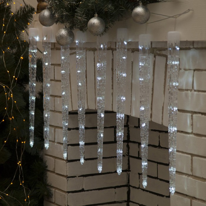 Гирлянда 2,4 м с насад. "Сосульки рифленые 50 см", LED-64-220V, контр.8 р, БЕЛЫЙ