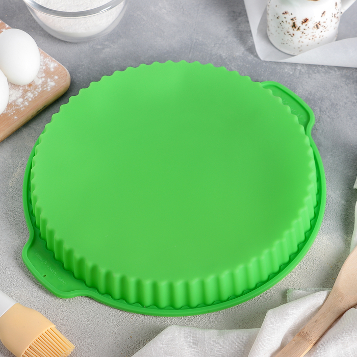 Форма для выпечки "Рифленый круг", с ручками, цвета МИКС