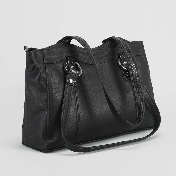 Сумка женская, отдел с перегородкой на молнии, наружный карман, крокодил, цвет чёрный