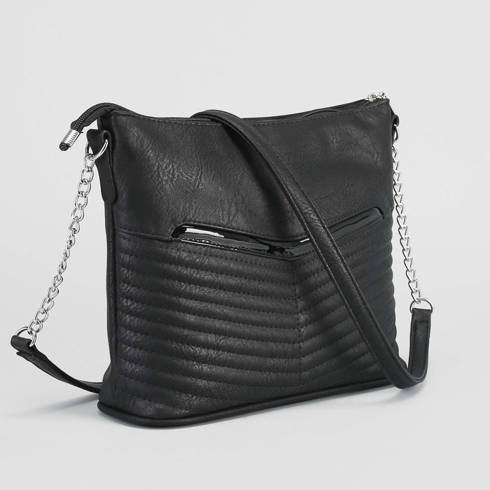 Сумка женская, 1 отдел на молнии, 1 наружный карман, длинный ремень, цвет чёрный