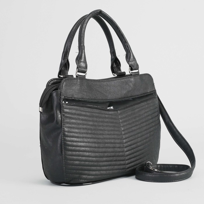 Сумка женская, 2 отдела на молниях, наружный карман, цвет чёрный