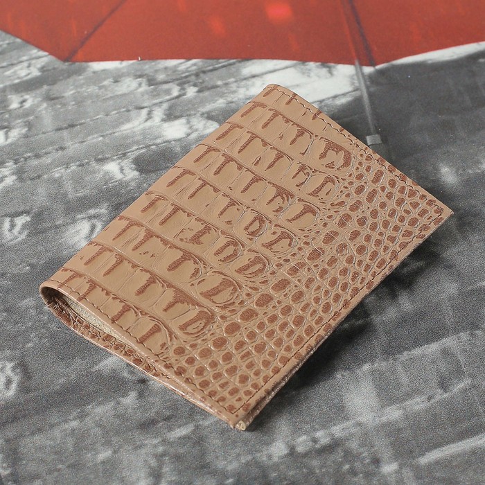 Обложка для паспорта, 5 карманов для карт, кайман, цвет бежевый