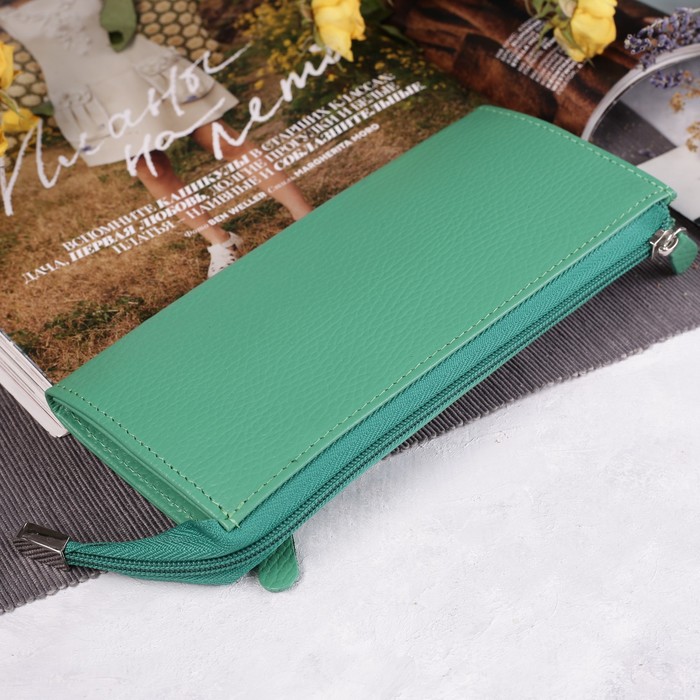 Кошелёк женский, 2 отдела, для карт, наружный карман, флотер, цвет ярко-зелёный
