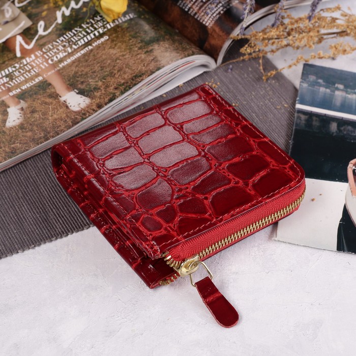 Кошелёк женский, 2 отдела, для монет, для карт, для монет, скат, цвет красный