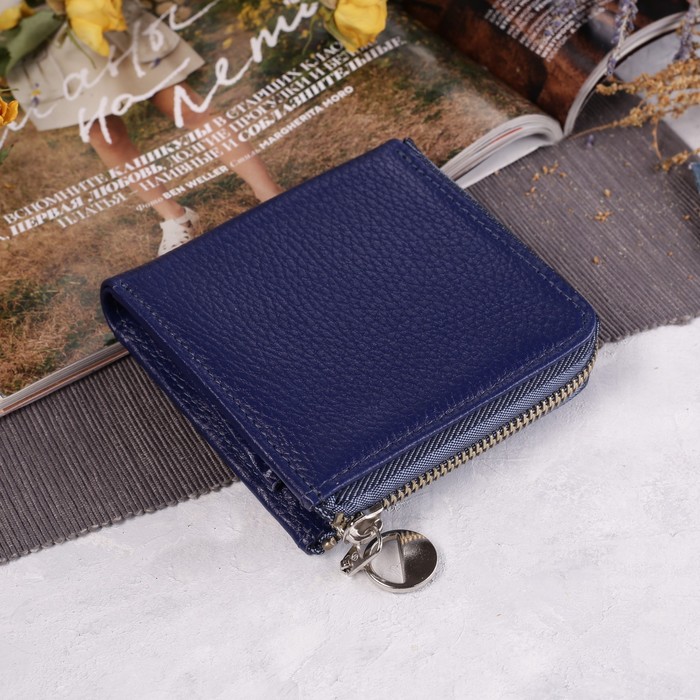 Кошелёк женский, 2 отдела, для карт, для монет, флотер, цвет синий