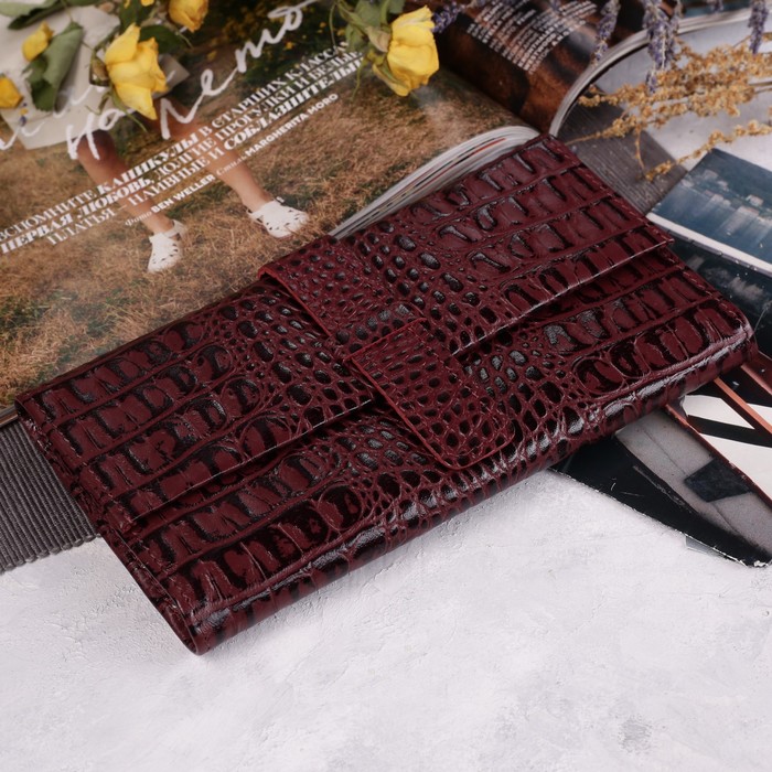 Кошелёк женский, 2 отдела, для карт, наружный карман, кайман, цвет бордовый