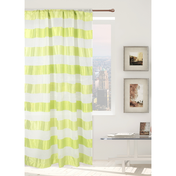 Тюль "Этель" 290х280 зеленое лето (горизонтальная полоса) б/утяжелителя, 100% п/э