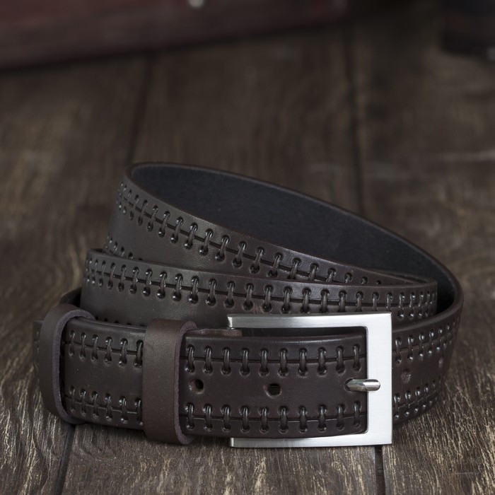 Ремень мужской, пряжка металл, ширина - 3,5 см, цвет коричневый