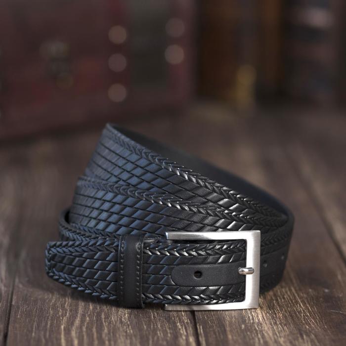 Ремень мужской, плетёнка, пряжка металл, цвет чёрный