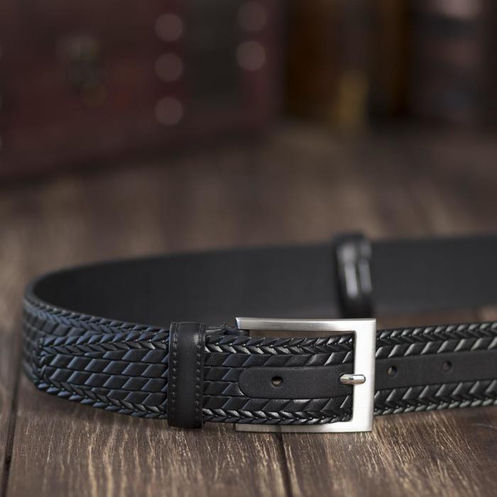 Ремень мужской, плетёнка, пряжка металл, цвет чёрный