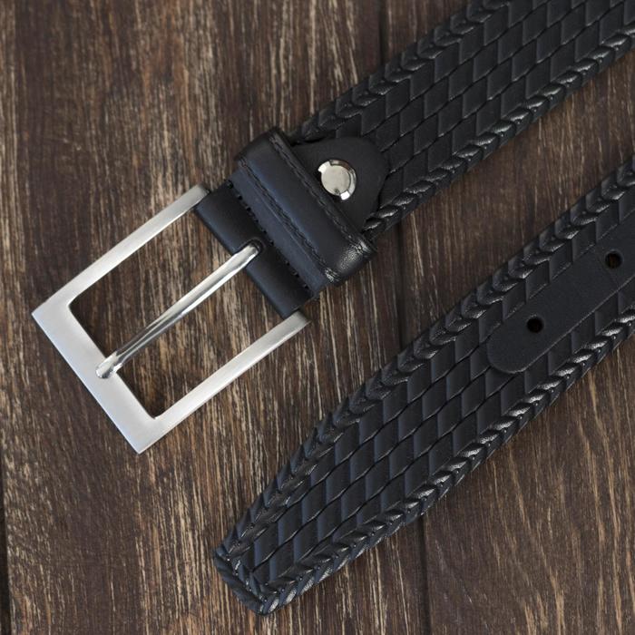 Ремень мужской, плетёнка, пряжка металл, цвет чёрный