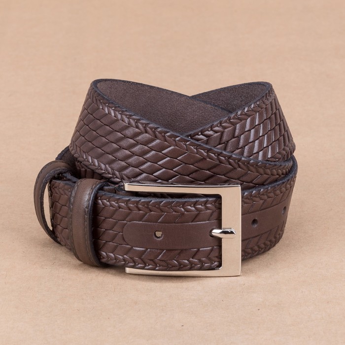 Ремень мужской, плетёнка, пряжка металл, ширина - 3,5 см, цвет коричневый