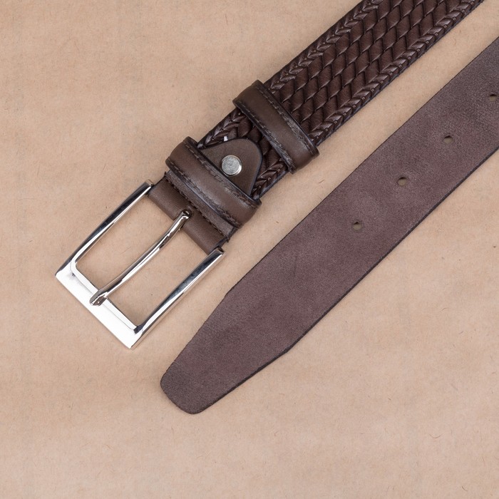 Ремень мужской, плетёнка, пряжка металл, ширина - 3,5 см, цвет коричневый