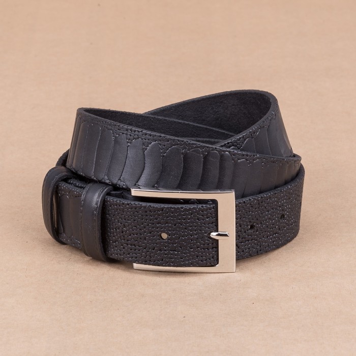 Ремень мужской, рептилия, пряжка металл, ширина - 3,5 см, цвет чёрный