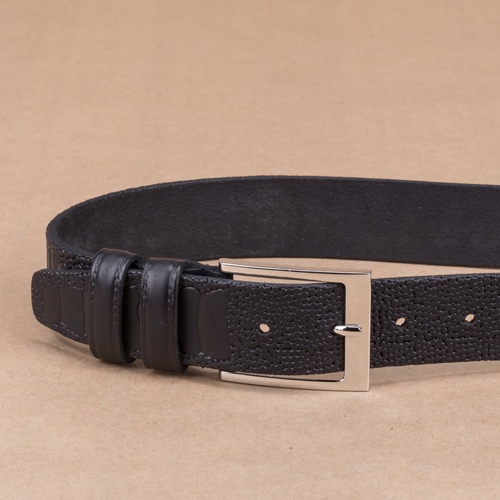 Ремень мужской, рептилия, пряжка металл, ширина - 3,5 см, цвет чёрный