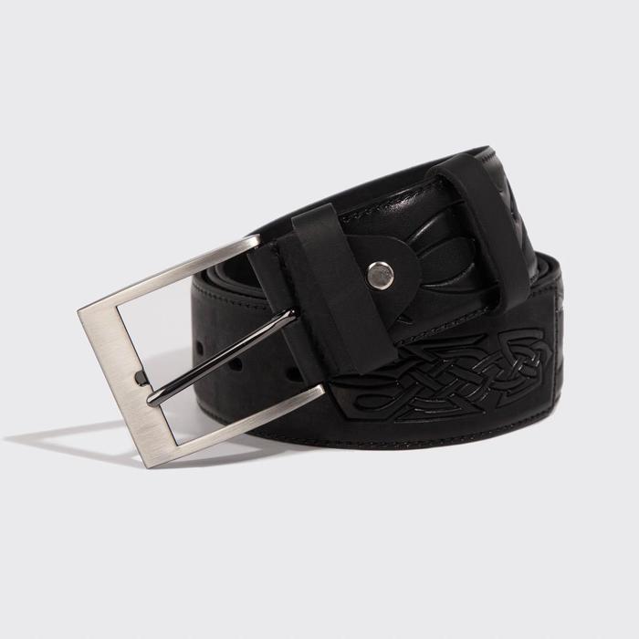 Ремень мужской, тиснение орнамент, пряжка металл, ширина - 4,4 см, цвет чёрный