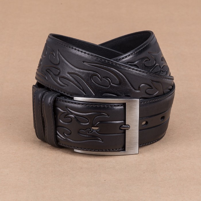 Ремень мужской, орнамент, пряжка металл, ширина - 4,4 см, цвет чёрный