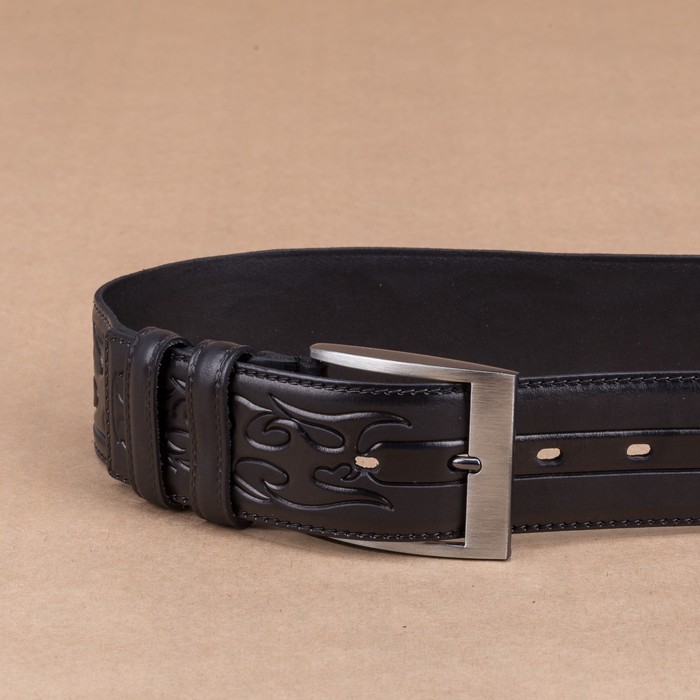 Ремень мужской, орнамент, пряжка металл, ширина - 4,4 см, цвет чёрный