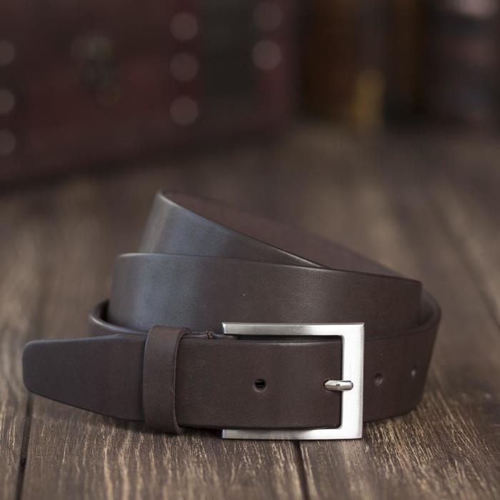 Ремень мужской, гладкий, пряжка металл, ширина - 3,5 см, цвет коричневый