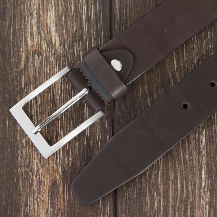 Ремень мужской, гладкий, пряжка металл, ширина - 3,5 см, цвет коричневый