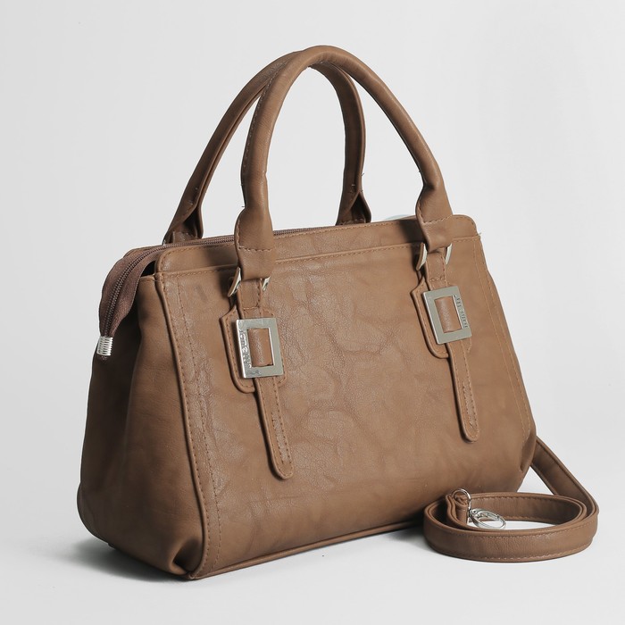 Сумка женская, 2 отдела на молнии, наружный карман, цвет светло-коричневый