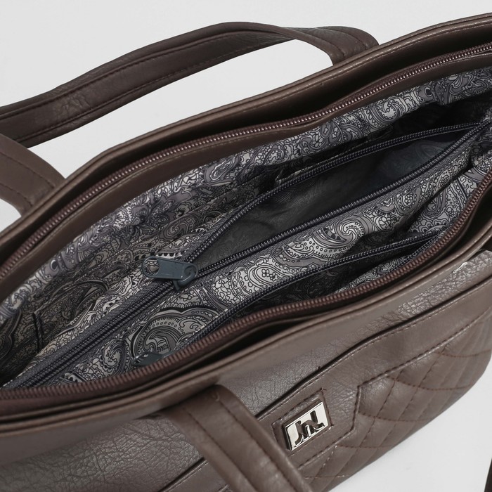 Сумка женская, 3 отдела на молнии, наружный карман, цвет коричневый