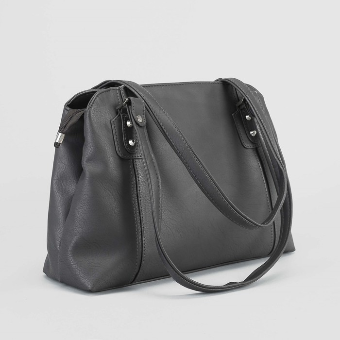 Сумка женская, 2 отдела на молнии, наружный карман, цвет тёмно-серый