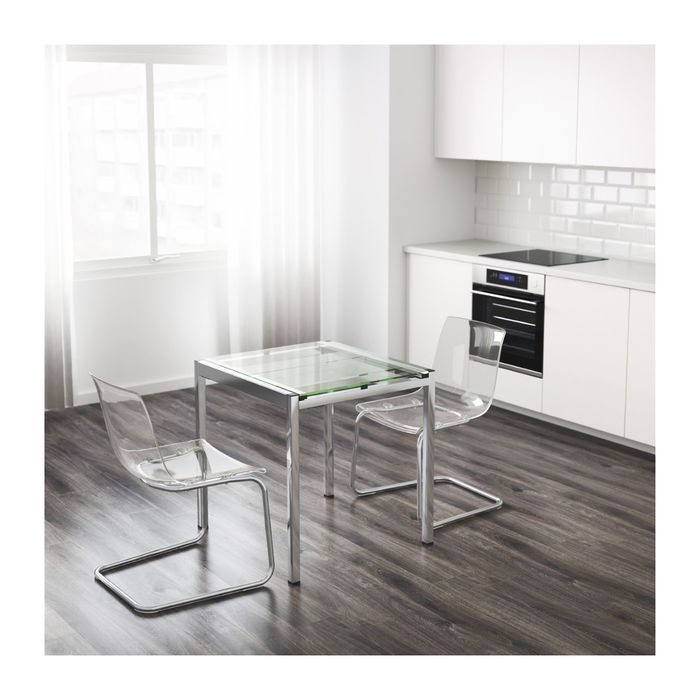 Раздвижной стол, цвет прозрачный, хромированный ГЛИВАРП