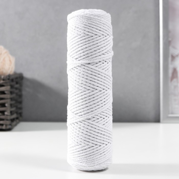 Шнур для вязания без сердечника 100% хлопок, ширина 2мм 100м/95гр (2155 белый)