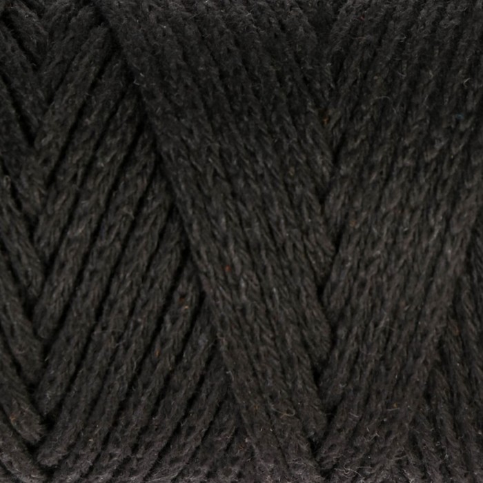 Шнур для вязания без сердечника 100% хлопок, ширина 3мм 100м/200гр (2105 черный)