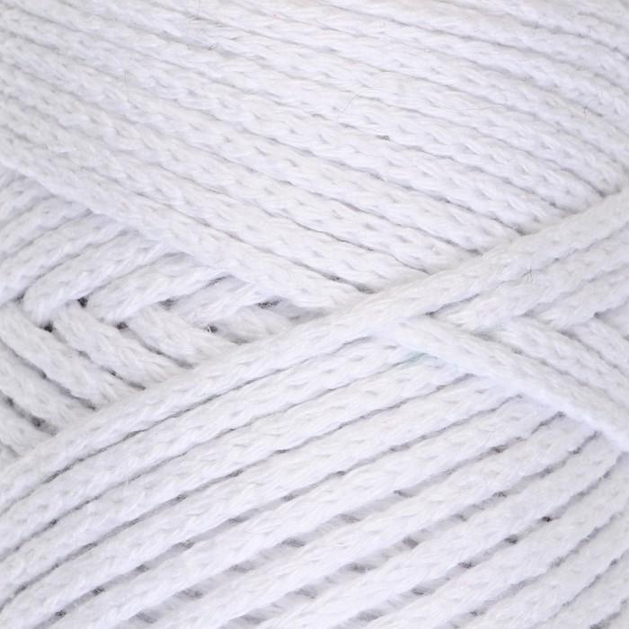 Шнур для вязания без сердечника 100% хлопок, ширина 3мм 100м/170гр (2155 белый)