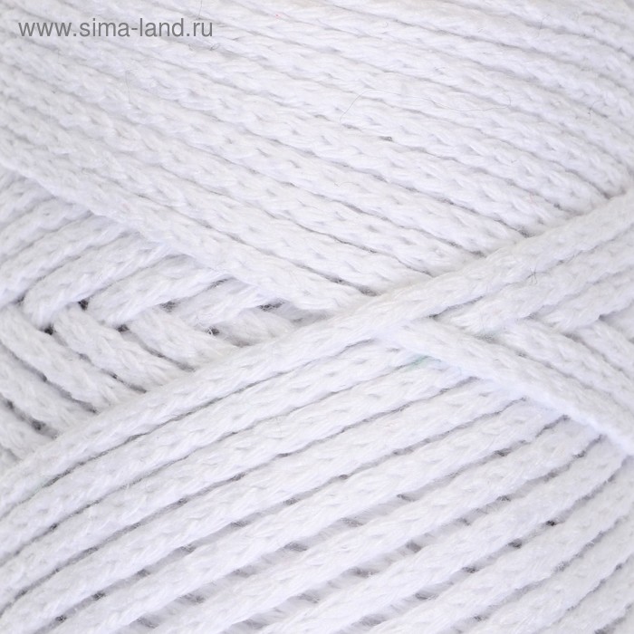 Шнур для вязания без сердечника 100% хлопок, ширина 3мм 100м/200гр (2155 белый)
