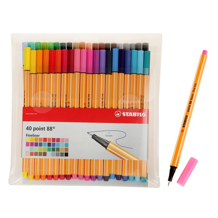 Набор ручек капиллярных 40 цветов Stabilo point 88 0.4 мм, блистер 8840-1