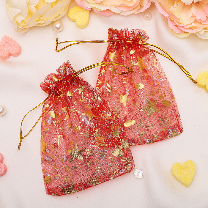 Мешочек подарочный "Звездная музыка", 10*12, цвет красный с золотом