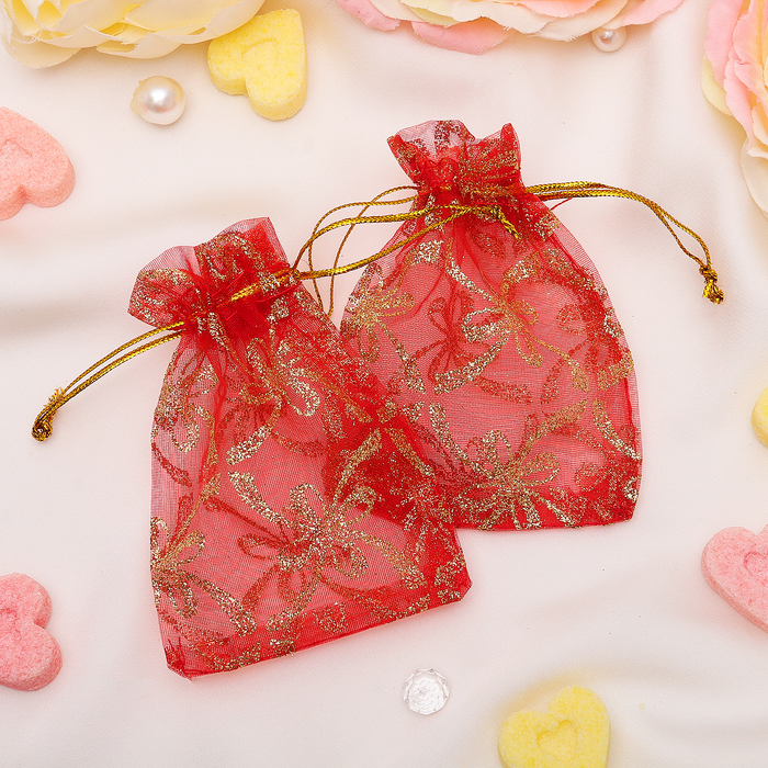 Мешочек подарочный "Фейерверк", 7*9, цвет красный с золотом