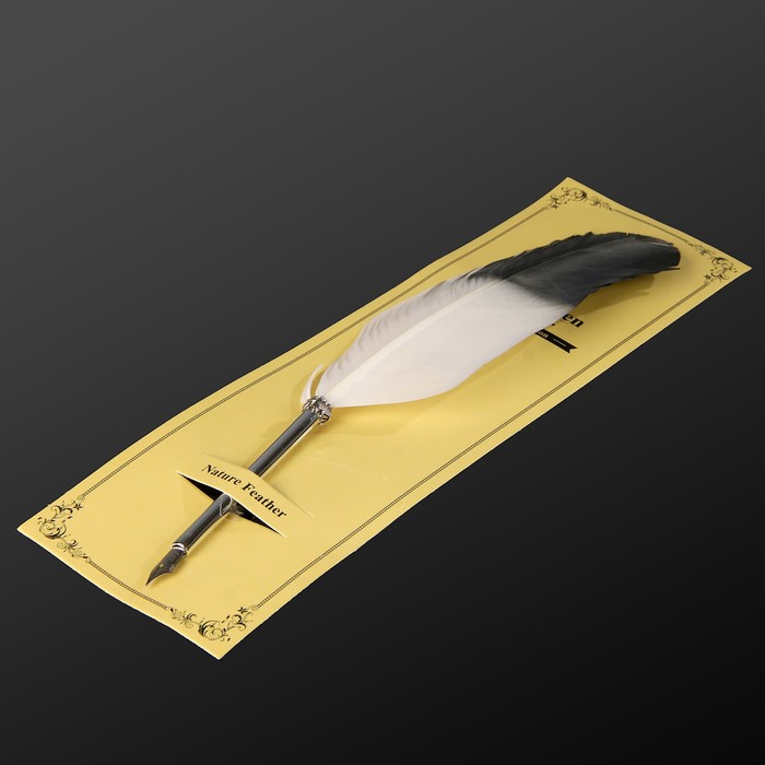 Сувенирная перьевая ручка "Перо - Белое с чёрным" 27х4,5 см