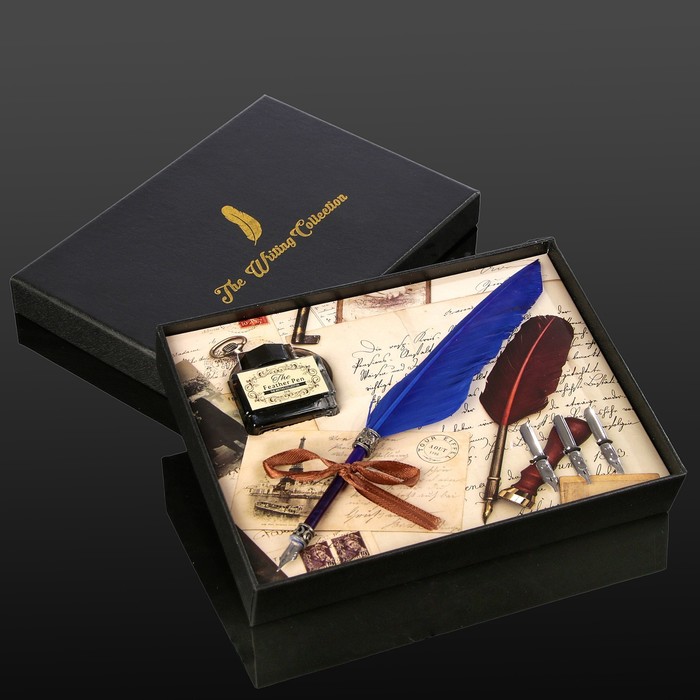 Сувенирный набор "Перо с чернилами и 3-мя сменными перьями" МИКС 19,5х14,5 см